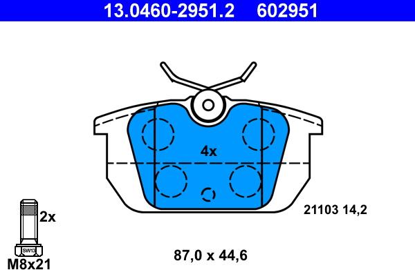 ATE 13.0460-2951.2 - Brake Pad Set, disc brake autospares.lv