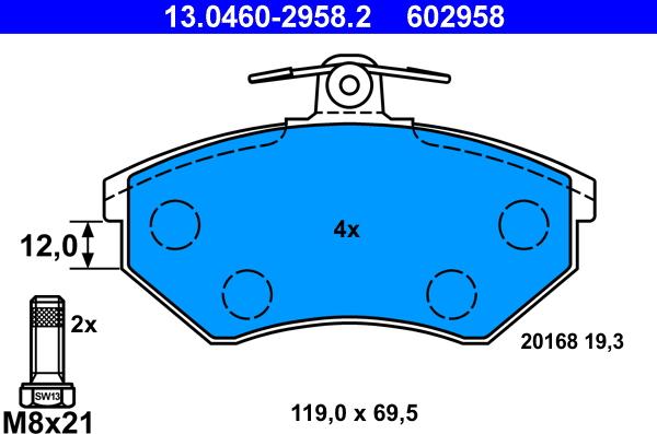 ATE 13.0460-2958.2 - Brake Pad Set, disc brake autospares.lv