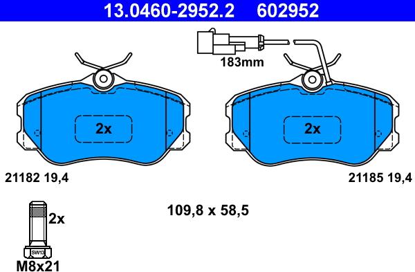 ATE 13.0460-2952.2 - Brake Pad Set, disc brake autospares.lv