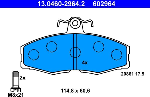 ATE 13.0460-2964.2 - Brake Pad Set, disc brake autospares.lv