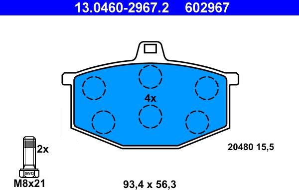 ATE 13.0460-2967.2 - Brake Pad Set, disc brake autospares.lv