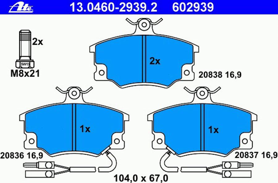 ATE 13.0460-2939.2 - Brake Pad Set, disc brake autospares.lv