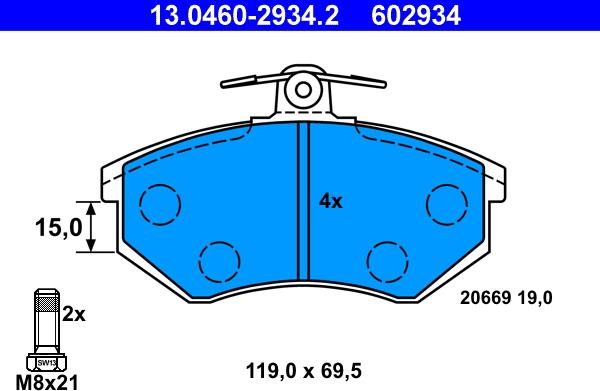 ATE 13.0460-2934.2 - Brake Pad Set, disc brake autospares.lv