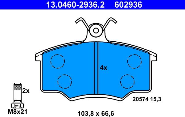 ATE 13.0460-2936.2 - Brake Pad Set, disc brake autospares.lv