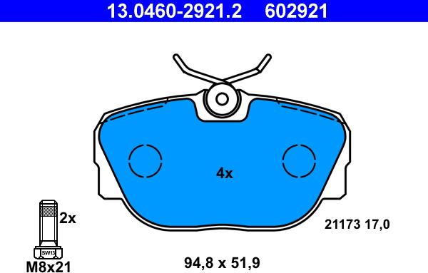 ATE 13.0460-2921.2 - Brake Pad Set, disc brake autospares.lv