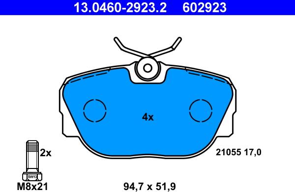 ATE 13.0460-2923.2 - Brake Pad Set, disc brake autospares.lv