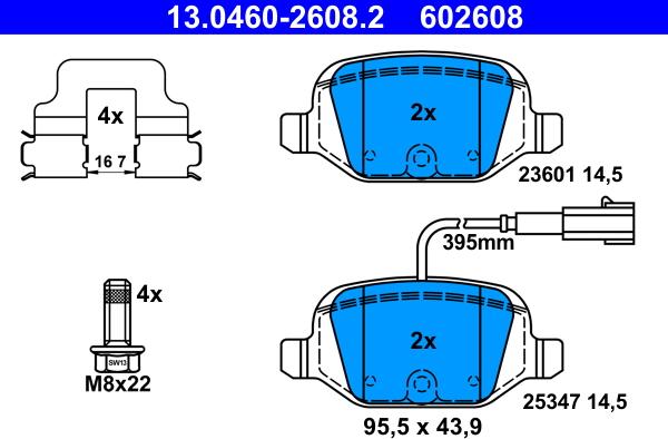 ATE 13.0460-2608.2 - Brake Pad Set, disc brake autospares.lv