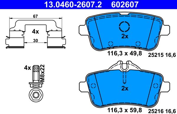 ATE 13.0460-2607.2 - Brake Pad Set, disc brake autospares.lv