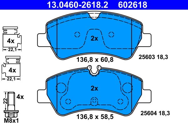 ATE 13.0460-2618.2 - Brake Pad Set, disc brake autospares.lv