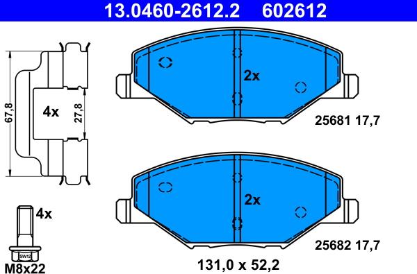 ATE 13.0460-2612.2 - Brake Pad Set, disc brake autospares.lv