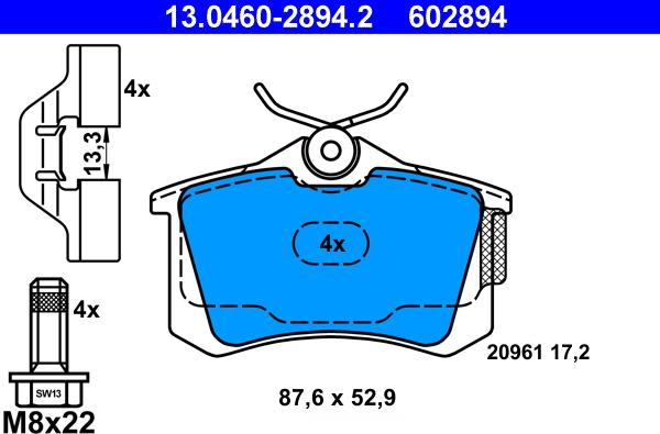 ATE 13.0460-2894.2 - Brake Pad Set, disc brake autospares.lv