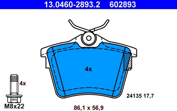 ATE 13.0460-2893.2 - Brake Pad Set, disc brake autospares.lv