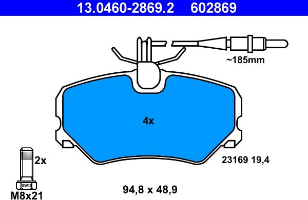 ATE 13.0460-2869.2 - Brake Pad Set, disc brake autospares.lv