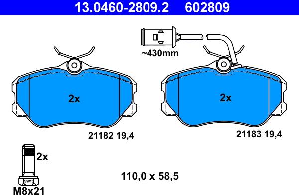 ATE 13.0460-2809.2 - Brake Pad Set, disc brake autospares.lv