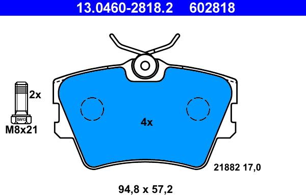 ATE 13.0460-2818.2 - Brake Pad Set, disc brake autospares.lv