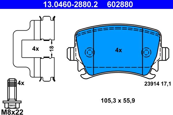 ATE 13.0460-2880.2 - Brake Pad Set, disc brake autospares.lv