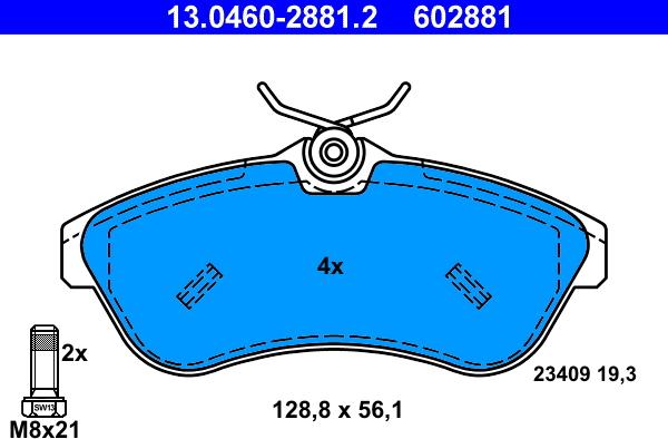 ATE 13.0460-2881.2 - Brake Pad Set, disc brake autospares.lv