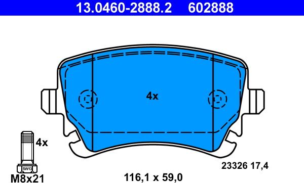 ATE 13.0460-2888.2 - Brake Pad Set, disc brake autospares.lv