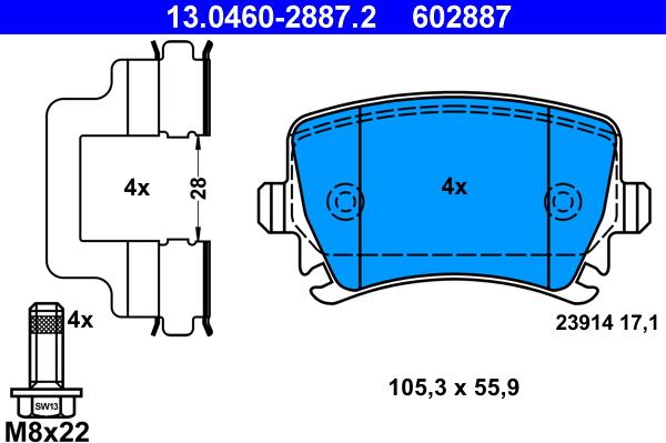 ATE 13.0460-2887.2 - Brake Pad Set, disc brake autospares.lv