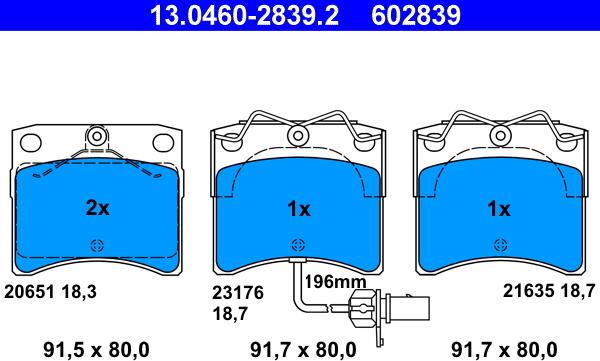 ATE 13.0460-2839.2 - Brake Pad Set, disc brake autospares.lv