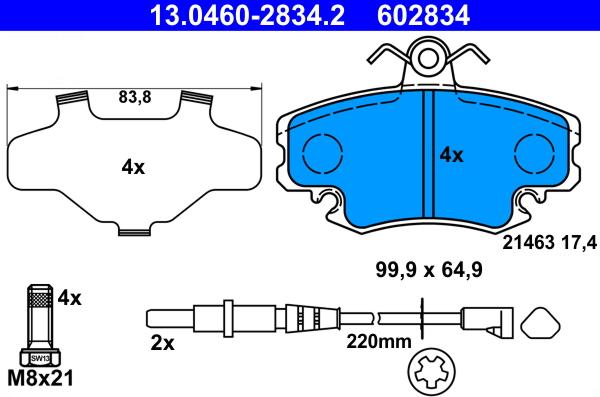 ATE 13.0460-2834.2 - Brake Pad Set, disc brake autospares.lv