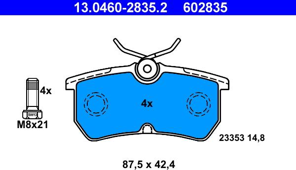 ATE 13.0460-2835.2 - Brake Pad Set, disc brake autospares.lv