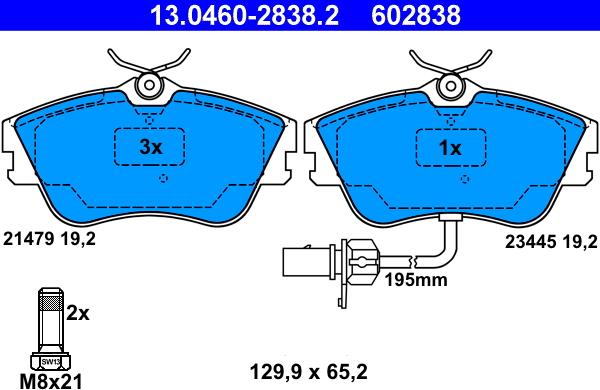 ATE 13.0460-2838.2 - Brake Pad Set, disc brake autospares.lv