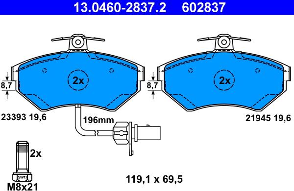 ATE 13.0460-2837.2 - Brake Pad Set, disc brake autospares.lv