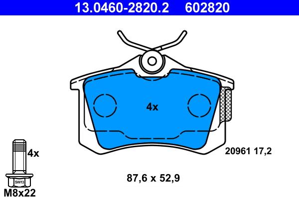 ATE 13.0460-2820.2 - Brake Pad Set, disc brake autospares.lv
