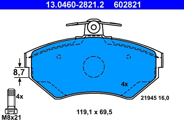 ATE 13.0460-2821.2 - Brake Pad Set, disc brake autospares.lv