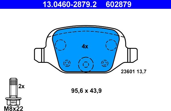 ATE 13.0460-2879.2 - Brake Pad Set, disc brake autospares.lv