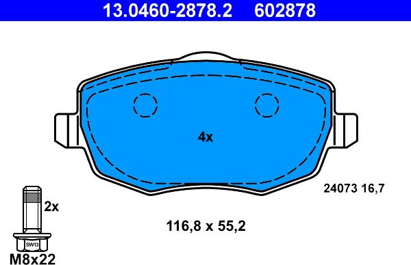 ATE 13.0460-2878.2 - Brake Pad Set, disc brake autospares.lv