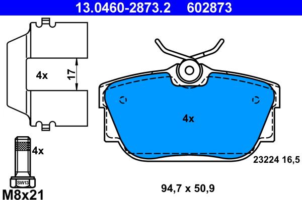 ATE 13.0460-2873.2 - Brake Pad Set, disc brake autospares.lv