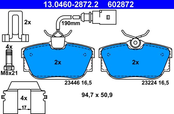 ATE 13.0460-2872.2 - Brake Pad Set, disc brake autospares.lv