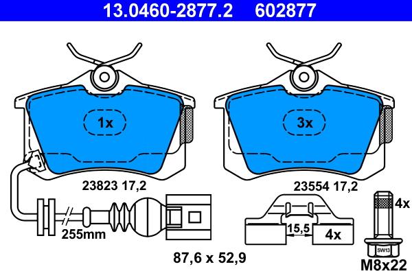 ATE 13.0460-2877.2 - Brake Pad Set, disc brake autospares.lv