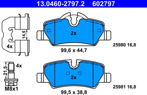 ATE 13.0460-2797.2 - Brake Pad Set, disc brake autospares.lv