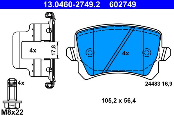 ATE 13.0460-2749.2 - Brake Pad Set, disc brake autospares.lv