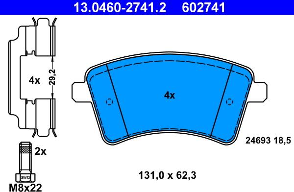 ATE 13.0460-2741.2 - Brake Pad Set, disc brake autospares.lv