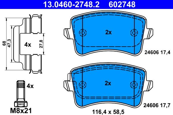 ATE 13.0460-2748.2 - Brake Pad Set, disc brake autospares.lv