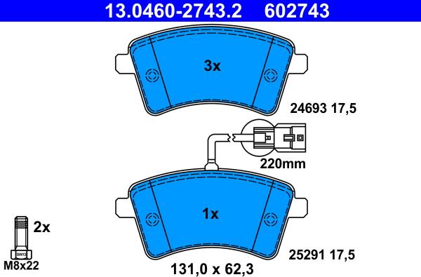 ATE 13.0460-2743.2 - Brake Pad Set, disc brake autospares.lv