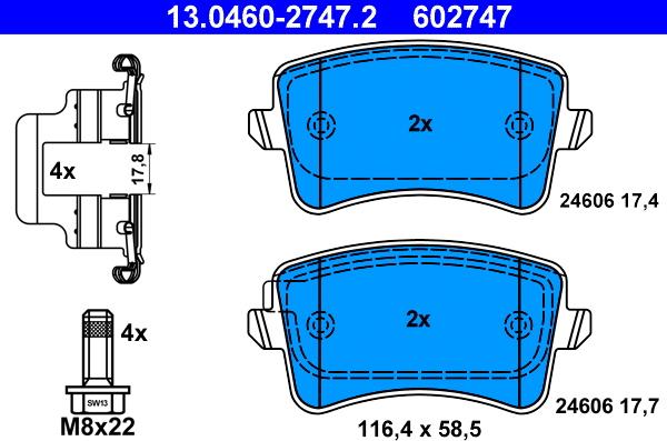 ATE 13.0460-2747.2 - Brake Pad Set, disc brake autospares.lv