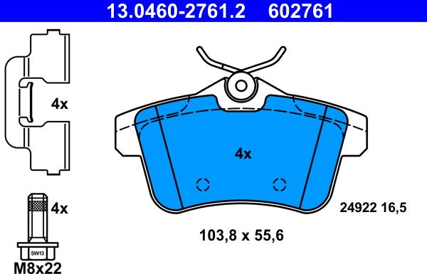 ATE 13.0460-2761.2 - Brake Pad Set, disc brake autospares.lv