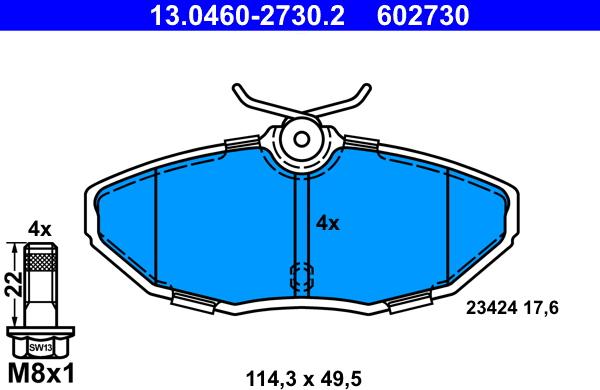ATE 13.0460-2730.2 - Brake Pad Set, disc brake autospares.lv