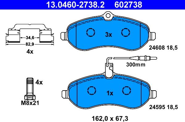 ATE 13.0460-2738.2 - Brake Pad Set, disc brake autospares.lv