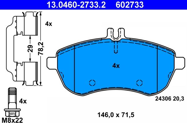 ATE 13.0460-2733.2 - Brake Pad Set, disc brake autospares.lv