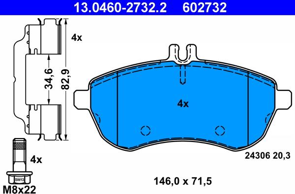 ATE 13.0460-2732.2 - Brake Pad Set, disc brake autospares.lv