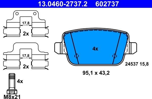 ATE 13.0460-2737.2 - Brake Pad Set, disc brake autospares.lv