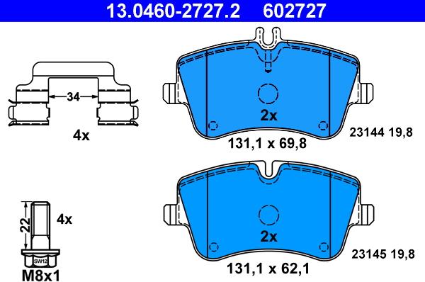 ATE 13.0460-2727.2 - Brake Pad Set, disc brake autospares.lv