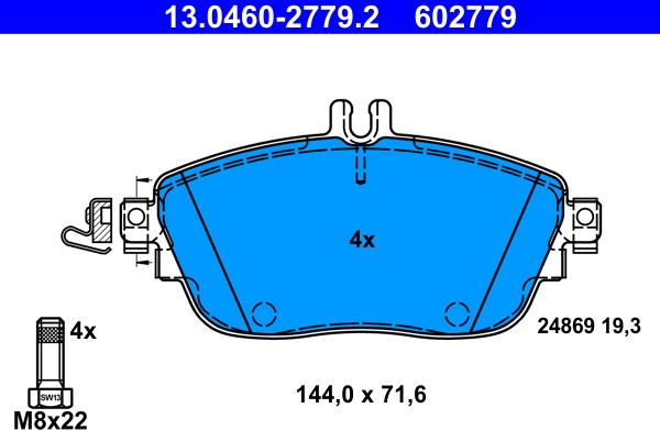 ATE 13.0460-2779.2 - Brake Pad Set, disc brake autospares.lv