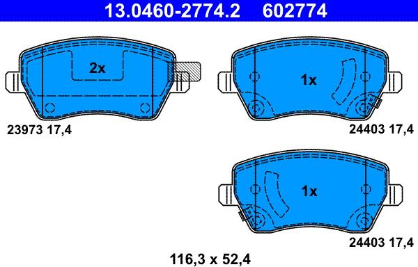 ATE 13.0460-2774.2 - Brake Pad Set, disc brake autospares.lv